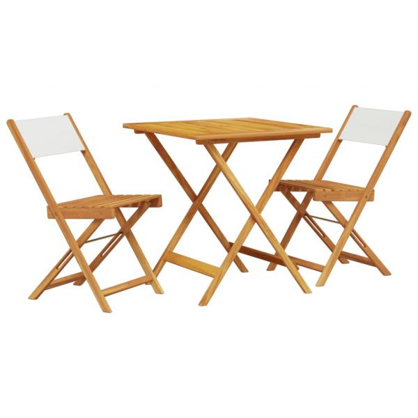 3-tlg. Bistro-Set Cremeweiß Stoff und Massivholz