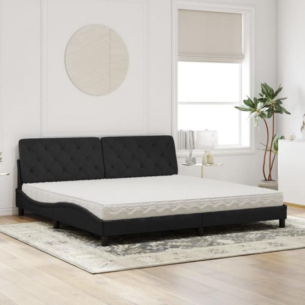 Bett mit Matratze Schwarz 200x200 cm Samt