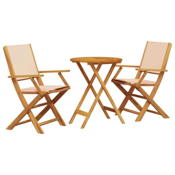 3-tlg. Bistro-Set Beige Stoff und Massivholz