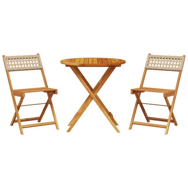 3-tlg. Bistro-Set Beige Poly Rattan und Massivholz