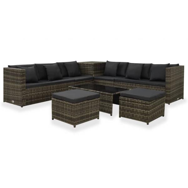 ARDEBO.de - 8-tlg. Garten-Lounge-Set mit Kissen Poly Rattan Grau