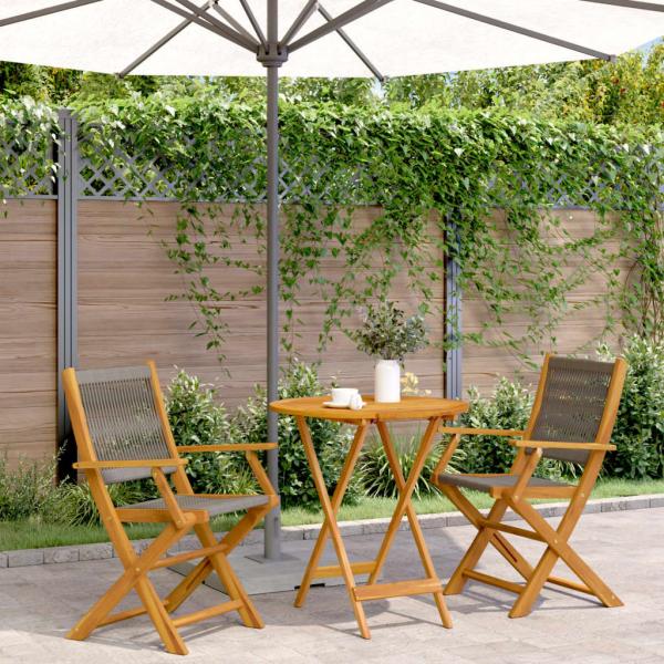 ARDEBO.de - 3-tlg. Bistro-Set Grau Polypropylen und Massivholz