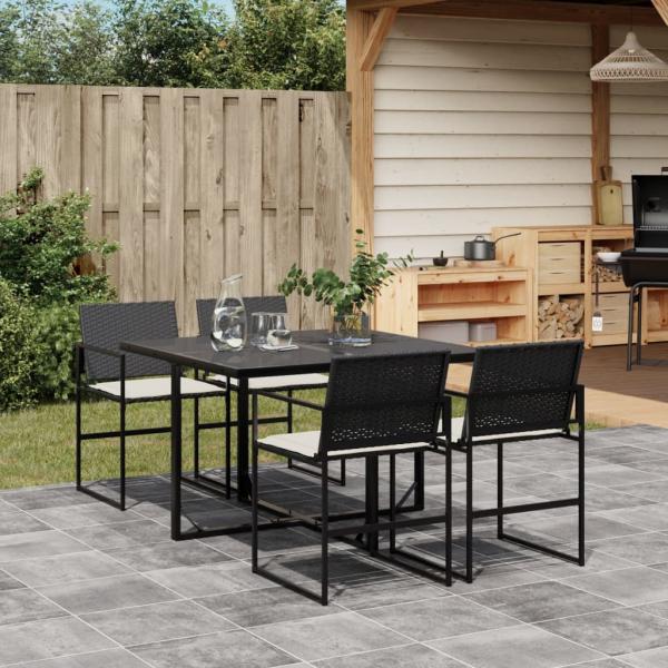 ARDEBO.de - 5-tlg. Garten-Essgruppe mit Kissen Schwarz Poly Rattan