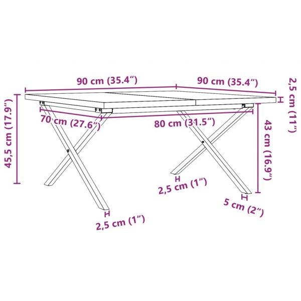 Couchtisch X-Gestell 90x90x45,5cm Massivholz Kiefer & Gusseisen