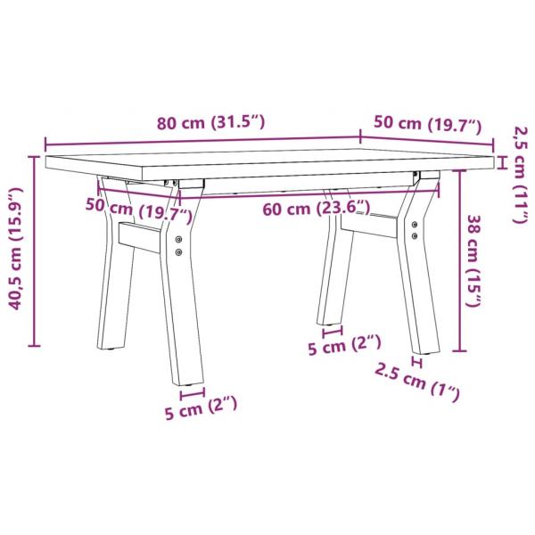 Couchtisch Y-Gestell 80x50x40,5cm Massivholz Kiefer & Gusseisen