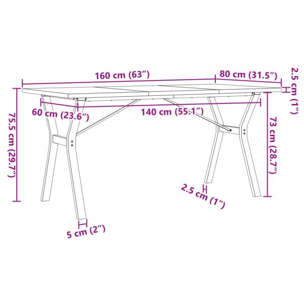 Esstisch Y-Gestell 160x80x75,5 cm Massivholz Kiefer & Gusseisen