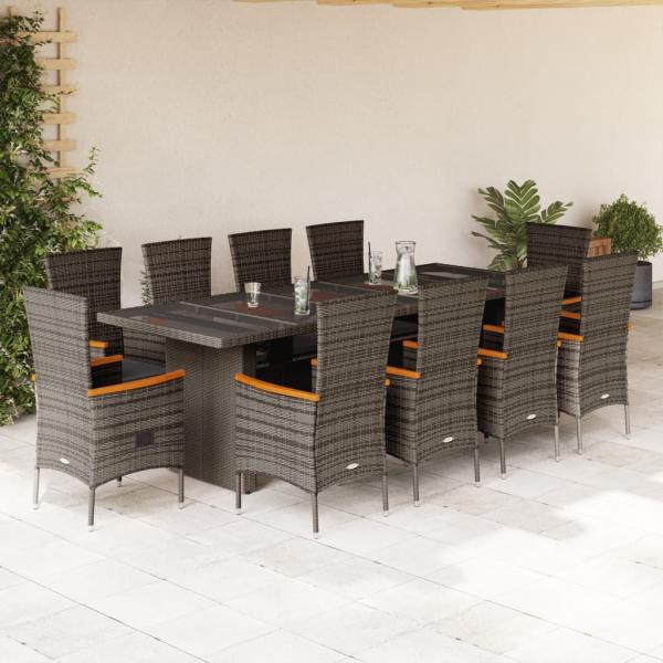 ARDEBO.de - 11-tlg. Garten-Essgruppe mit Kissen Grau Poly Rattan