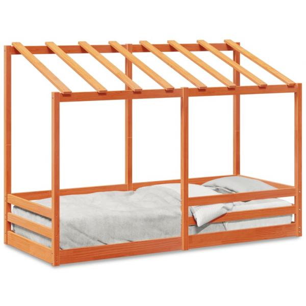 ARDEBO.de - Kinderbett mit Dach Wachsbraun 75x190 cm Massivholz Kiefer