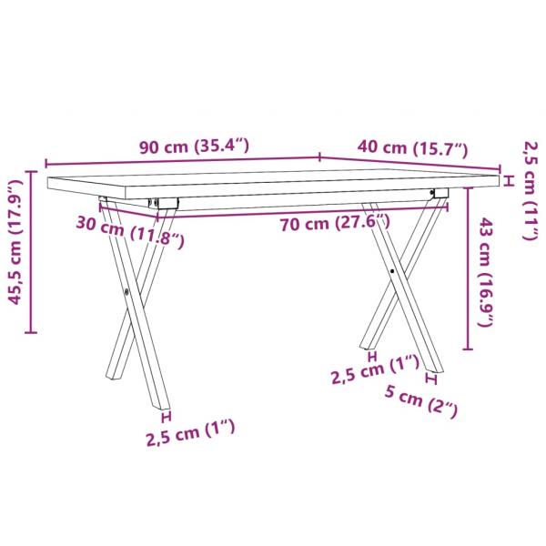 Couchtisch X-Gestell 90x40x45,5cm Massivholz Kiefer & Gusseisen