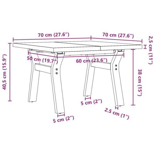 Couchtisch Y-Gestell 70x70x40,5cm Massivholz Kiefer & Gusseisen