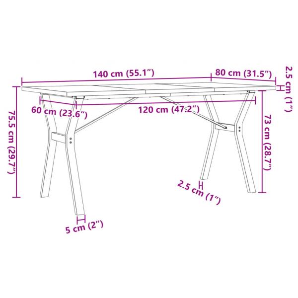 Esstisch Y-Gestell 140x80x75,5 cm Massivholz Kiefer & Gusseisen