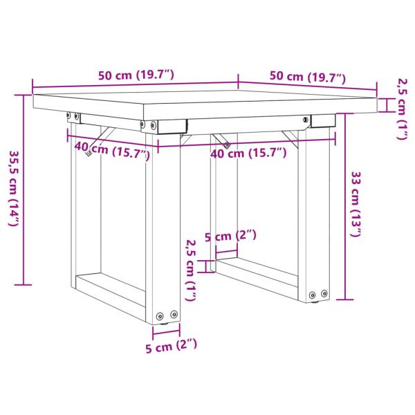 Couchtisch O-Gestell 50x50x35,5cm Massivholz Kiefer & Gusseisen