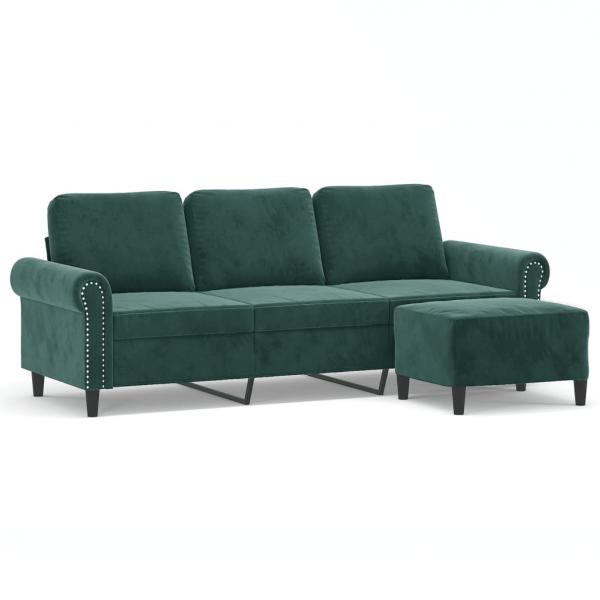 ARDEBO.de - 3-Sitzer-Sofa mit Hocker Dunkelgrün 180 cm Samt