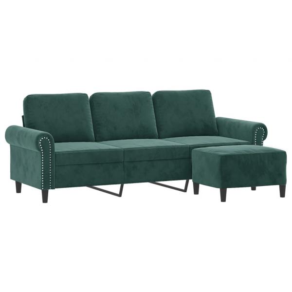 3-Sitzer-Sofa mit Hocker Dunkelgrün 180 cm Samt