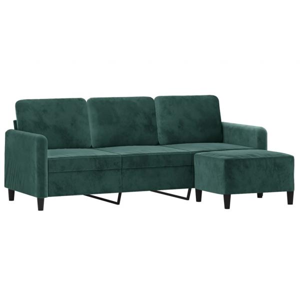 3-Sitzer-Sofa mit Hocker Dunkelgrün 180 cm Samt