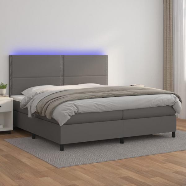 ARDEBO.de - Boxspringbett mit Matratze & LED Grau 200x200 cm Kunstleder