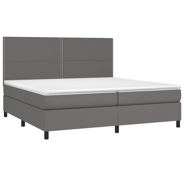 Boxspringbett mit Matratze & LED Grau 200x200 cm Kunstleder