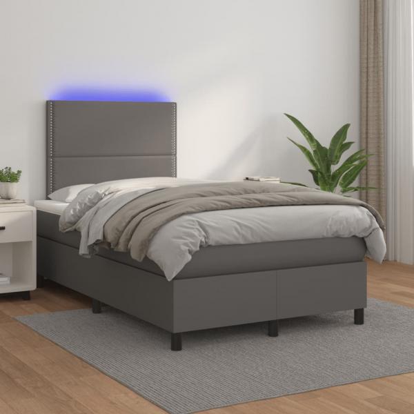 ARDEBO.de - Boxspringbett mit Matratze & LED Grau 120x200 cm Kunstleder