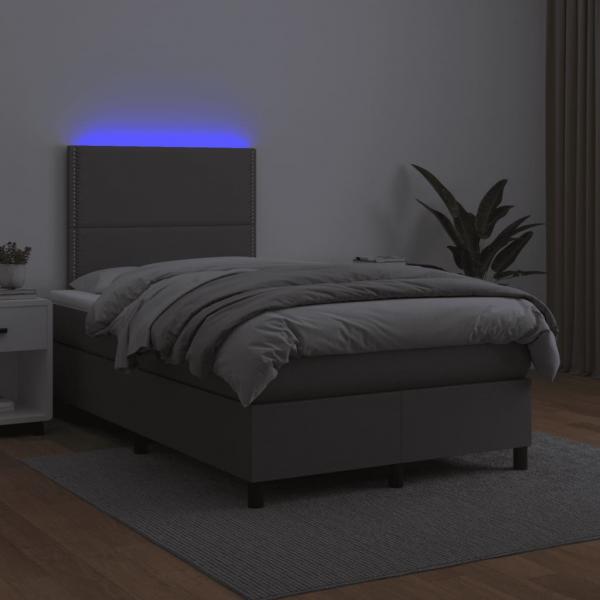 Boxspringbett mit Matratze & LED Grau 120x200 cm Kunstleder