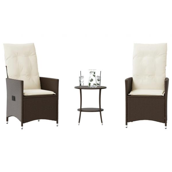 ARDEBO.de - 3-tlg. Bistro-Set mit Kissen Braun Poly Rattan