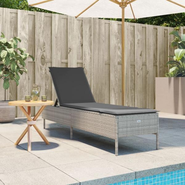 Sonnenliege mit Auflage Hellgrau Poly Rattan