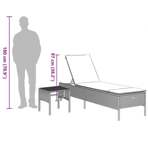 Sonnenliege mit Tisch und Auflage Grau Poly Rattan