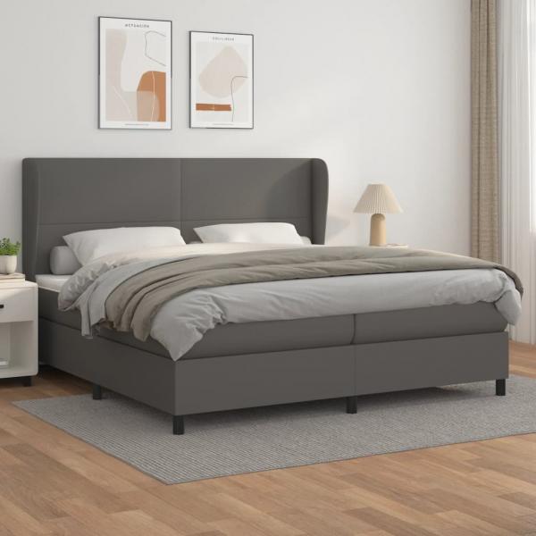 ARDEBO.de - Boxspringbett mit Matratze Grau 200x200 cm Kunstleder