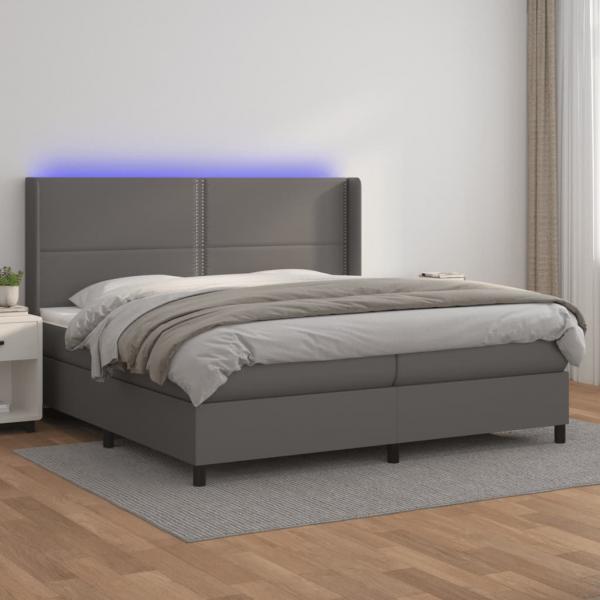 ARDEBO.de - Boxspringbett mit Matratze & LED Grau 200x200 cm Kunstleder