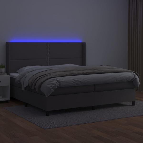 Boxspringbett mit Matratze & LED Grau 200x200 cm Kunstleder