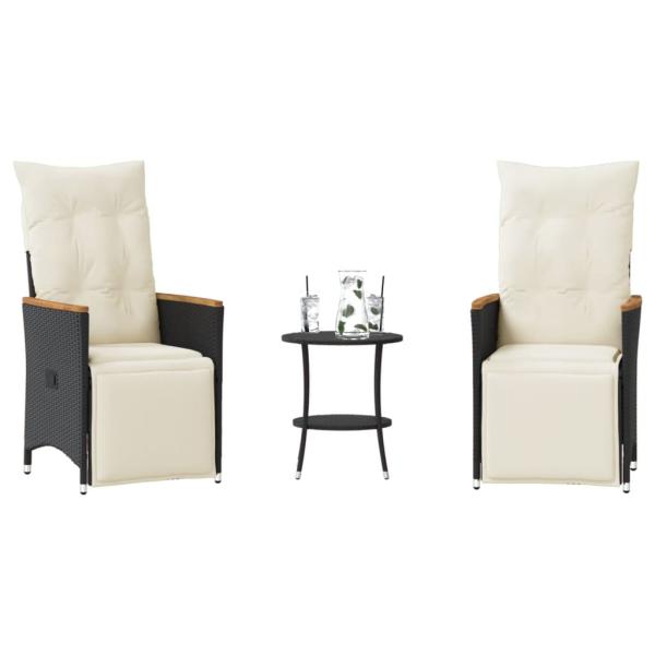 ARDEBO.de - 3-tlg. Bistro-Set mit Kissen Schwarz Poly Rattan