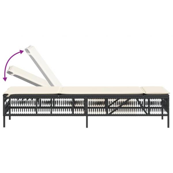 Sonnenliegen 2 Stk. mit Tisch Schwarz Poly Rattan