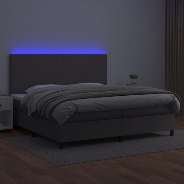 Boxspringbett mit Matratze & LED Grau 200x200 cm Kunstleder