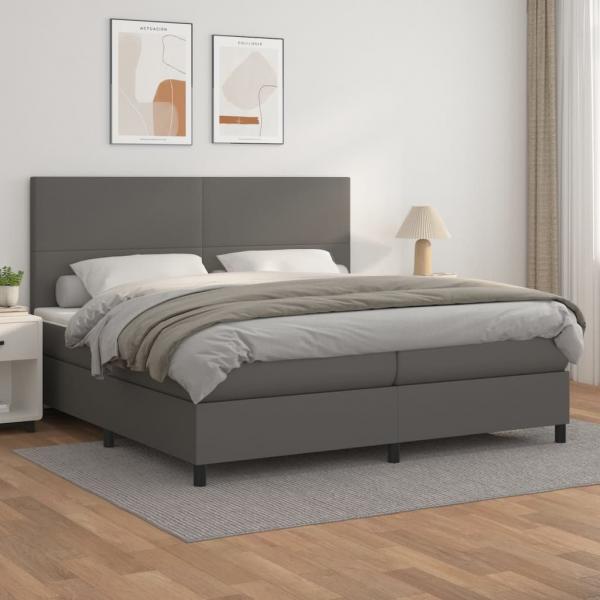 ARDEBO.de - Boxspringbett mit Matratze Grau 200x200 cm Kunstleder