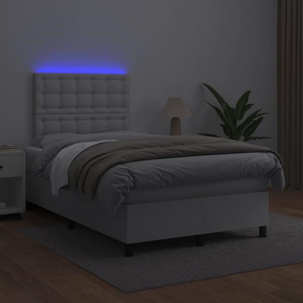 Boxspringbett mit Matratze & LED Weiß 120x200 cm Kunstleder