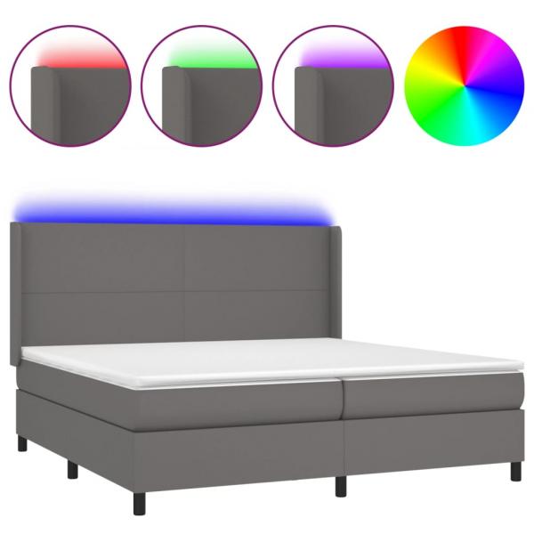 Boxspringbett mit Matratze & LED Grau 200x200 cm Kunstleder