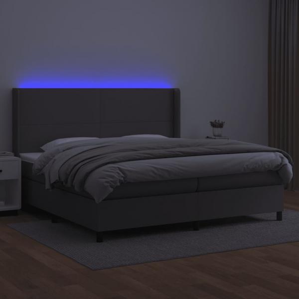 Boxspringbett mit Matratze & LED Grau 200x200 cm Kunstleder