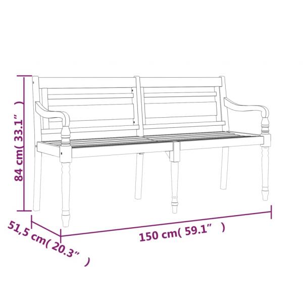 Batavia-Bank mit Kissen Rot Karomuster 150 cm Massivholz Teak