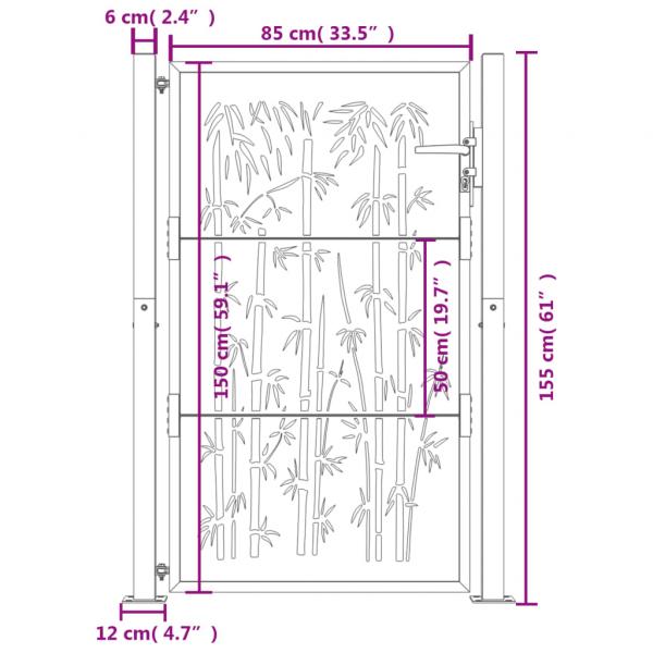 Gartentor Anthrazit 105x155 cm Stahl Bambus-Design