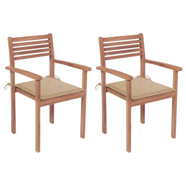 ARDEBO.de - Gartenstühle 2 Stk. mit Beige Kissen Massivholz Teak