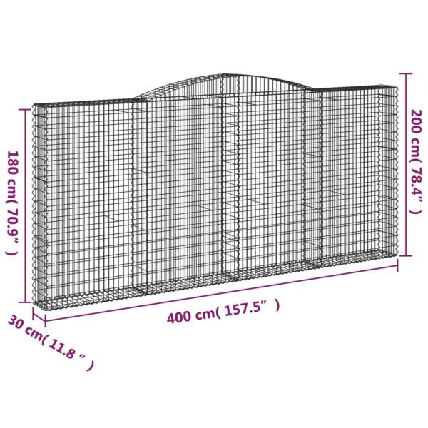 Gabionen mit Hochbogen 6 Stk. 400x30x180/200cm Verzinktes Eisen