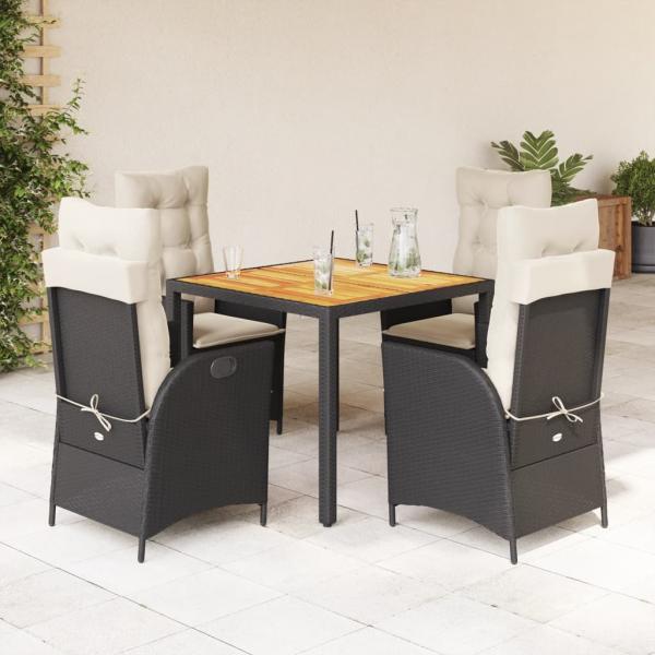 ARDEBO.de - 5-tlg. Garten-Essgruppe mit Kissen Schwarz Poly Rattan