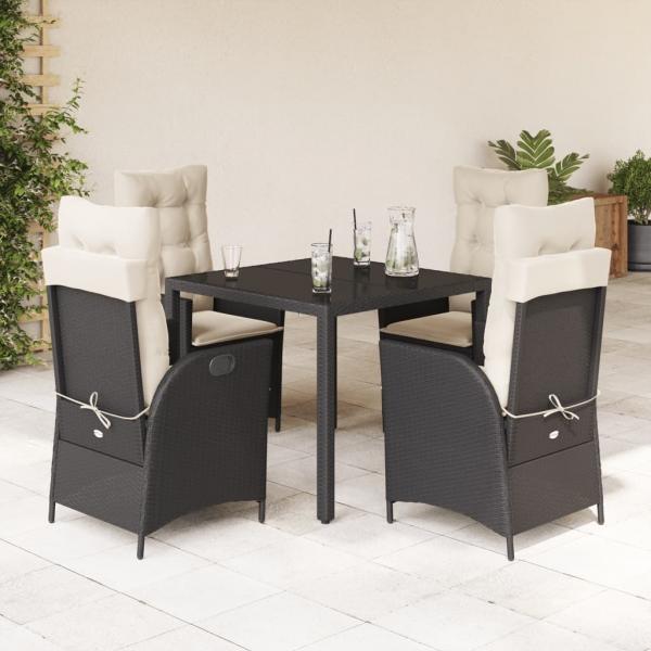 ARDEBO.de - 5-tlg. Garten-Essgruppe mit Kissen Schwarz Poly Rattan