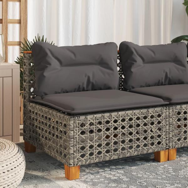 ARDEBO.de - Gartensofa ohne Armlehnen mit Kissen Grau Poly Rattan