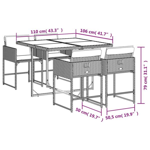 5-tlg. Garten-Essgruppe mit Kissen Grau Poly Rattan