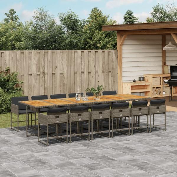 ARDEBO.de - 13-tlg. Garten-Essgruppe mit Kissen Grau Poly Rattan