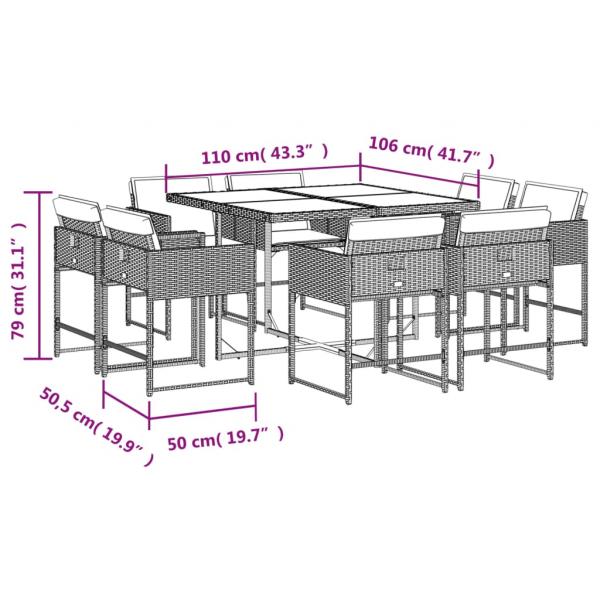 9-tlg. Garten-Essgruppe mit Kissen Beige Poly Rattan