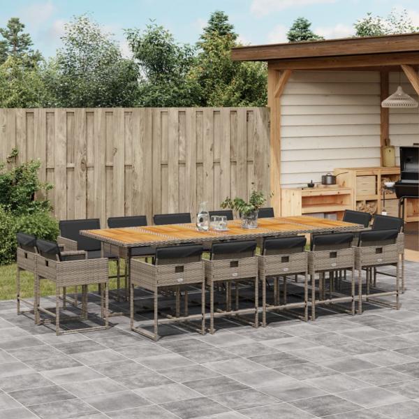 ARDEBO.de - 15-tlg. Garten-Essgruppe mit Kissen Grau Poly Rattan