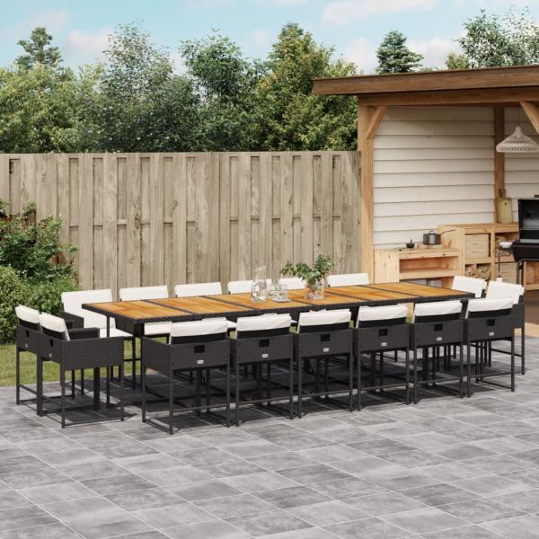 ARDEBO.de - 17-tlg. Garten-Essgruppe mit Kissen Schwarz Poly Rattan