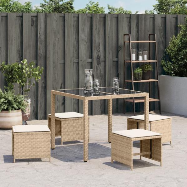 Gartenhocker mit Kissen 4 Stk. Beige 40x40x35 cm Poly Rattan