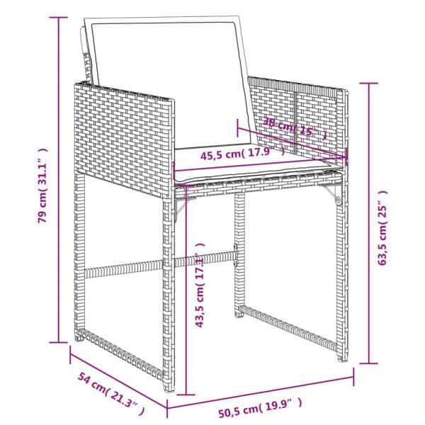 7-tlg. Garten-Essgruppe mit Kissen Schwarz Poly Rattan